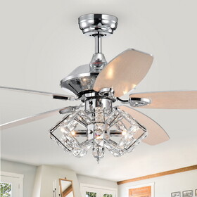 Warehouse of Tiffany CFL-8453REMO-CH Magee Chrome 52-Inch 5-Blade Lighted Ceiling Fan w/ Pentagon Crystal Shade