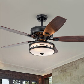 Warehouse of Tiffany CFL-8455REMO/MB Ti 52 in. 3-Light Indoor Black Finish Remote Controlled Ceiling Fan with Light Kit