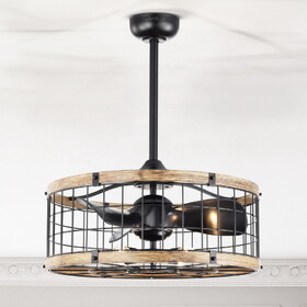 Warehouse of Tiffany DW01W10IB Selma 24.8 in. Indoor Black and Brown Finish Ceiling Fan with Light Kit and Remote