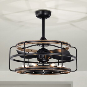 Warehouse of Tiffany DW01W41IB Amable 26 in. 6-Light Indoor Matte Black Finish Ceiling Fan with Light Kit and Remote