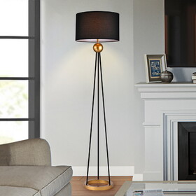 Warehouse of Tiffany FM166/1BL Kirsten 69 in. 1-Light Indoor Gold and Black Finish Floor Lamp with Light Kit