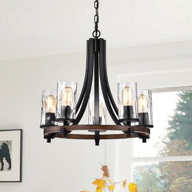 Warehouse of Tiffany HM046/5 Hagrid 20 in. 5-Light Indoor Black Finish Pendant Lamp with Light Kit