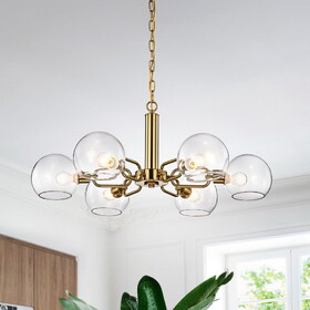 Warehouse of Tiffany HM158/6 Vittali 30 in. 6-Light Indoor Gold Finish Chandelier with Light Kit