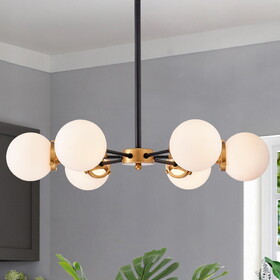 Warehouse of Tiffany HM230/6BG Chevalier 26 in. 3-Light Indoor Matte Black and Gold Finish Chandelier with Light Kit