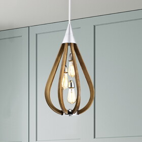 Warehouse of Tiffany IMP808A/3 Flann 14 in. 3-Light Indoor Silver and Faux Wood Grain Finish Pendant with Light Kit