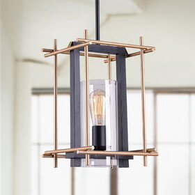 Warehouse of Tiffany P10940 Braum 9 in. 1-Light Indoor Black and Grey Finish Pendant Light with Light Kit