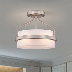Warehouse of Tiffany PX001/2NI Stefani 11.8 in. 2-Light Indoor Matte Satin Nickel Finish Semi-Flush Mount Ceiling Light with Light Kit