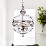 Warehouse of Tiffany RL8168PN Permin 13-inch Clear Glass Globe with Metal Accents Pendant Light