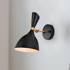 Warehouse of Tiffany WM173/1BL Peri 7.3 in. 1-Light Indoor Matte Black and Gold Finish Wall Sconce with Light Kit