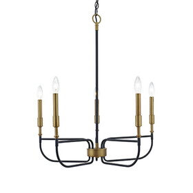 Warehouse of Tiffany XL4408-5 Kelsey 25 in. 5-Light Indoor Matte Black and Antique Brass Finish Chandelier with Light Kit