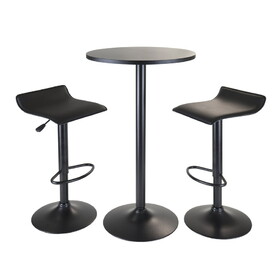 Winsome 20313 Obsidian 3pc Pub Set, Round Table with 2 Airlift Stools all Black
