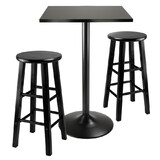 Winsome 20323 Obsidian 3-Pc Square Pub Table and Round Seat Counter Stools, Black