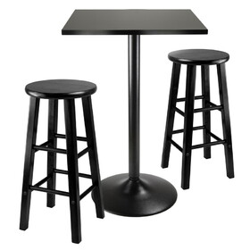Winsome 20323 3pc Counter Height Dining Set, Black Square Table Top and Black Metal Legs with 2 Wood Stools