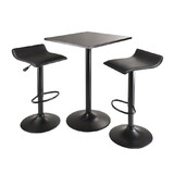 Winsome 20325 Obsidian 3-Pc Square Pub Table and Adjustable Swivel Stools, Black
