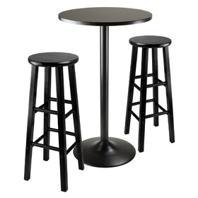 Winsome 20331 3pc Round Black Pub Table with two 29" Wood Stool Square Legs