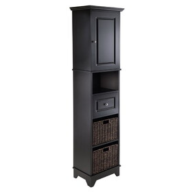 Winsome 20618 Wyatt 3-Pc Storage Cabinet with 2 Foldable Corn Husk Baskets, Black and Chocolate