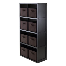 Winsome 20832 Timothy 9-Pc 4x2 Storage Shelf with 8 Foldable Fabric Baskets, Black and Chocolate