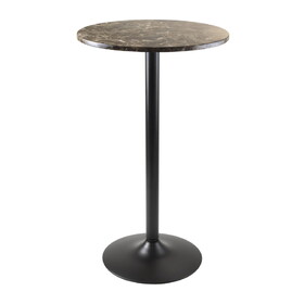 Winsome 76124 Cora Round Pub Table, Black and Faux Marble