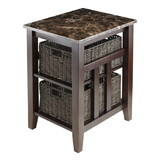Winsome 76320 Zoey Side Table, Faux Marble Top w/2 Baskets, Antique Walnut Finish
