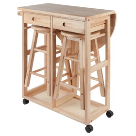 Winsome 89332 Wood Space Saver, Drop Leaf Table with 2 Round Stools