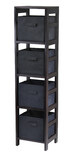 Winsome 92241 Capri 5-Pc Narrow Storage Shelf with 4 Foldable Fabric Baskets, Espresso and Black