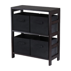 Winsome 92261 Capri 2-Section M Storage Shelf with 4 Foldable Black Fabric Baskets