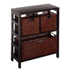 Winsome 92649 Leo 4pc Shelf with 3 Baskets; Shelf with one Large and 2 small baskets; 2 cartons