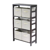 Winsome 92851 Capri 7-Pc Storage Shelf with 6 Foldable Fabric Baskets, Espresso and Beige