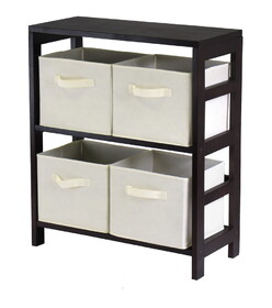 Winsome 92861 Capri 2-Section M Storage Shelf with 4 Foldable Beige Fabric Baskets
