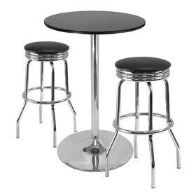Winsome 93380 Summit 3-Pc Pub Table with Swivel Seat Bar Stools, Black and Chrome