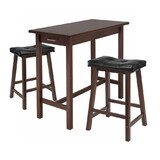 Winsome 94304 3pc Kitchen Island Table with 2 Cushion Saddle Seat Stools