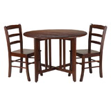 Winsome 94305 Alamo 3-Pc Drop Leaf Table with Ladder-back Chairs, Walnut