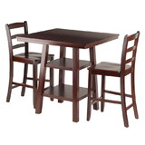 Winsome 94312 Orlando 3-Pc High Table with Ladder-back Counter Stools, Walnut