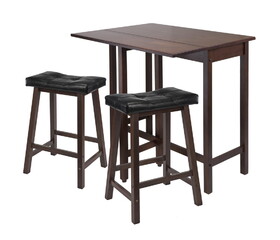 Winsome 94346 3pc Lynnwood Drop Leaf Kitchen Table with 2 Cushion Saddle Seat Stools