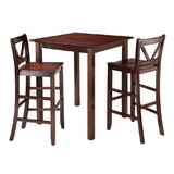 Winsome 94348 Parkland 3-Pc High Table with V-Back Bar Stools, Walnut