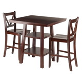 Winsome 94351 Orlando 3-Pc High Table with V-Back Counter Stools, Walnut