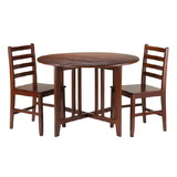 Winsome 94356 Alamo 3-Pc Drop Leaf Table with Ladder-back Chairs, Walnut