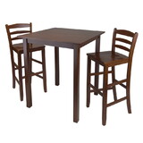 Winsome 94359 Parkland 3-Pc High Table with Ladder-back Bar Stools, Walnut