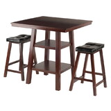 Winsome 94362 Orlando 3-Pc Set High Table, 2 Shelves w/ 2 Cushion Seat Stools