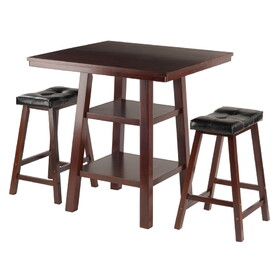 Winsome 94362 Orlando 3-Pc High Table with Cushion Saddle Seat Counter Stools, Walnut and Black
