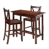 Winsome 94364 Sally 3-Pc Breakfast Table with V-back Counter Stools, Walnut