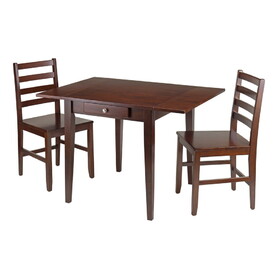 Winsome 94366 Hamilton 3-Pc Drop Leaf Table with Ladder-back Chairs, Walnut