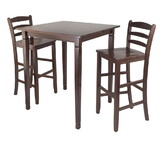 Winsome 94369 Kingsgate 3-Pc High Table with Ladder-back Bar Stools, Walnut