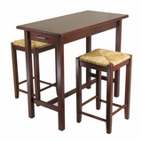 Winsome 94374 3pc Kitchen Island Table with 2 Rush Seat Stools; 2 cartons