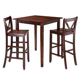 Winsome 94378 Kingsgate 3-Pc Dining Table with V-back Bar Stools, Walnut