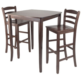 Winsome 94379 Inglewood 3-Pc High Dining Table with Ladder-back Bar Stools, Walnut
