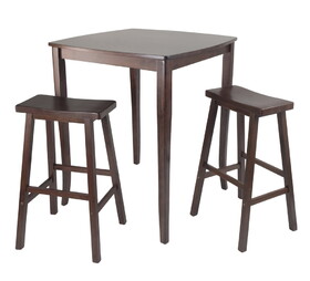 Winsome 94380 Inglewood 3-Pc High Dining Table with Saddle Seat Bar Stools, Walnut