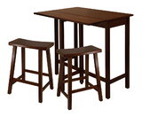 Winsome 94384 Lynnwood 3-Pc Drop Leaf Table with Saddle Seat Counter Stools, Walnut