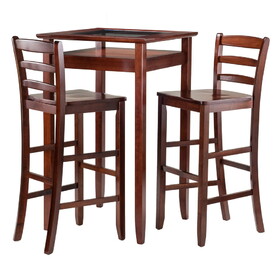 Winsome 94386 Halo 3-Pc High Table with Ladder-back Bar Stools, Walnut