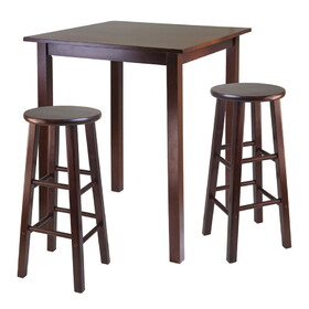 Winsome 94390 Parkland 3pc High Table with 29" Square Leg Stools Walnut